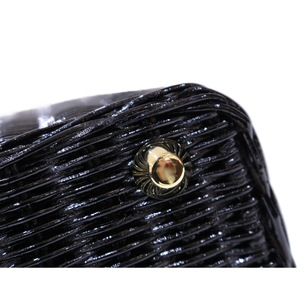 Prada Basket Bag Wicker Canvas Black Mirror Shoulder Strap - Picture 5 of 7